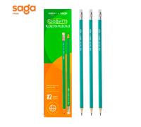 Карандаши чернографитные "SAGA", в пачке 12шт.  3313. (6х 240шт)