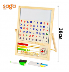 Мольберт магнитно-меловая, деревянная, с алфавитом и цифрами. 92717