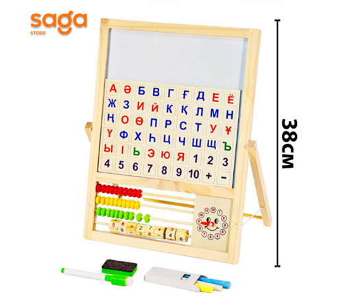 Мольберт магнитно-меловая, деревянная, с алфавитом и цифрами. 92717
