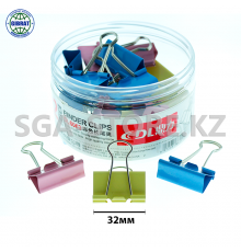Зажимы для бумаг разноцветные, 32мм, DL 6063, в блоке-24шт.