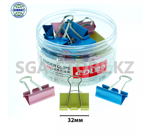 Зажимы для бумаг разноцветные, 32мм, DL 6063, в блоке-24шт.