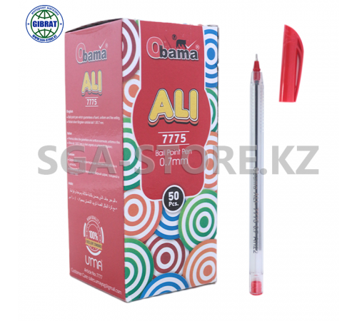 Ручка шариковая, красный, «Obama-Ali», в коробке-50шт, 0,7мм, 7775