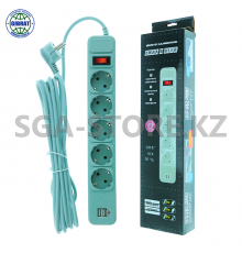 Сетевой фильтр 5 метра, 5 розеток, USB-2шт.