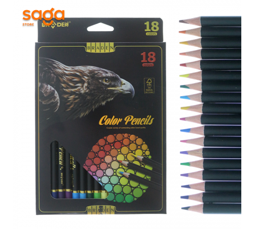 Цветные карандаши "Braden", 18цв,  BD 8038-18