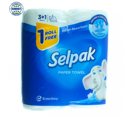 Бумажное полотенца Selpak, 3 слоя, в наборе-4 рулона.