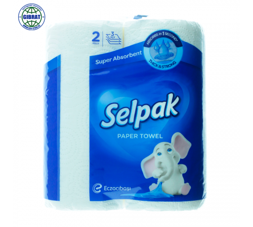 Бумажное полотенца Selpak, 3 слоя, в наборе-2 рулона.