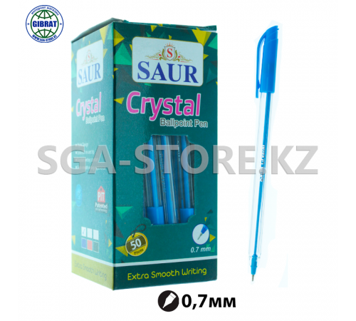 Ручка шариковая "Saur Crystal", 0.7мм, синий, в коробке-50шт.