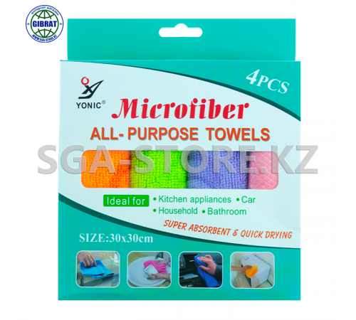 Тряпка из микрофибры, в наборе-4шт, 30х30см.