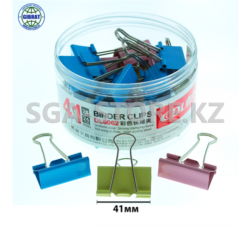 Зажимы для бумаг разноцветные, 41мм, DL 6062, в блоке-24шт.