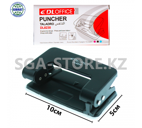 Дырокол "DL", до 12 листов, диаметр-6мм, 8230