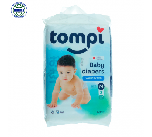 Подгузники Tompi, размер-3, в упаковке-62шт.