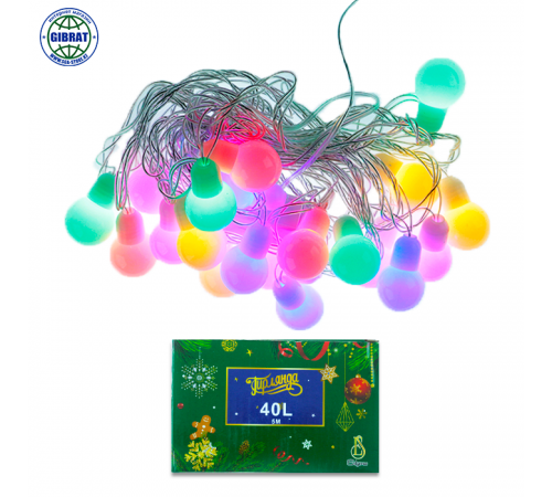 Гирлянда на елку, 40 лампочек, разноцветное свечение, длина-5 метров. F26
