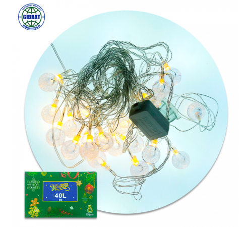 Гирлянда на елку, теплый свет, длина-5 метров, 40 лампочек, F19.