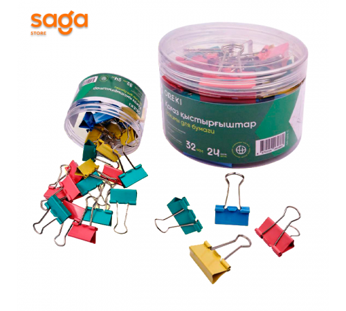 Зажимы 32мм ON-4216-C 1/48 для бумаг разноцветные блоке-24шт.