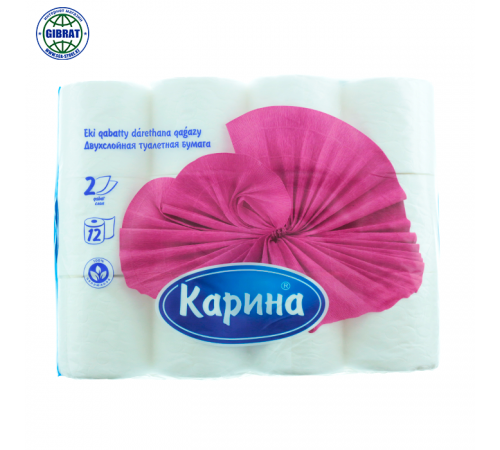 Туалетная бумага Карина, в упаковке-12 рулона.