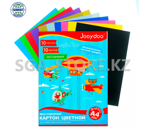 Картон цветной "Jooydoo", двухсторонний, 10цв, формат-А4, 2121.