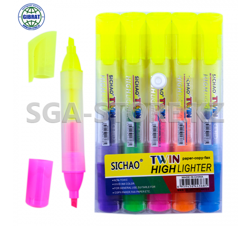 Маркер выделяющий двухсторонний , в упаковке-5цв, 801