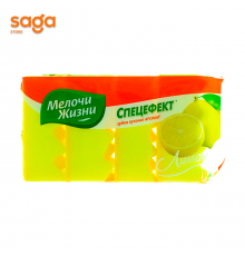 Губка для мытья посуды и уборки помещений Мелочи жизни-Лимон, в упаковке-4шт.