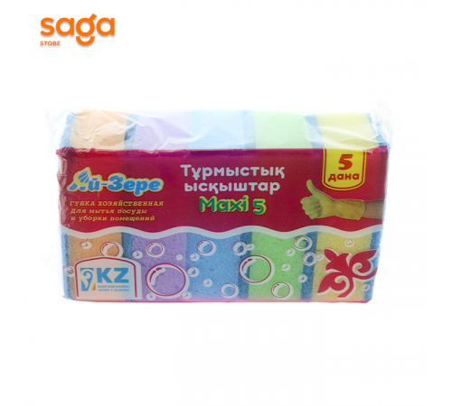 Губка для мытья посуды и уборки помещений Айзере, в пакете-5шт 1/30