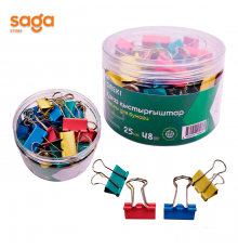 Зажимы 25мм ON-4215-C 1/48 для бумаг разноцветные блоке-48шт.