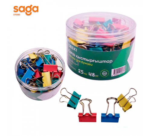 Зажимы 25мм ON-4215-C 1/48 для бумаг разноцветные блоке-48шт.