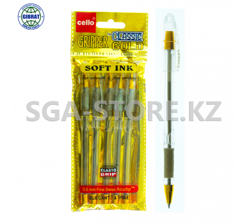 Ручка шариковая " GRIPPER золото ", 0,5мм, синий, в упаковке-5шт. 936-5