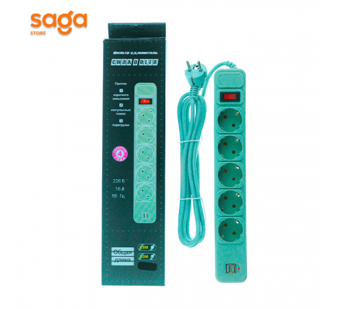 Сетевой фильтр 3 метра, 5 розеток, 2-usb.