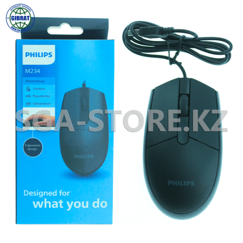 Компьютерная мышка "Philips М234.", USB, длина провода-1,5 метра, 1600dpi.