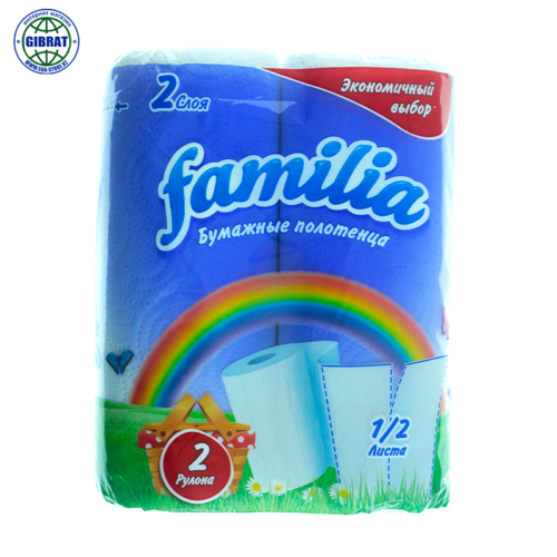 Бумажные полотенца Familia, 227*120мм, 80 листов, 2 слоя, 2 рулона.
