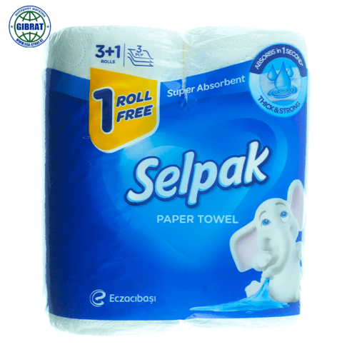 Бумажное полотенца Selpak, 3 слоя, в наборе-4 рулона.